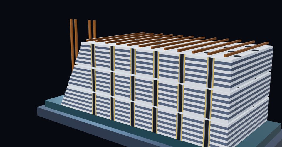 切開的 3D NAND 疊層與通道孔
